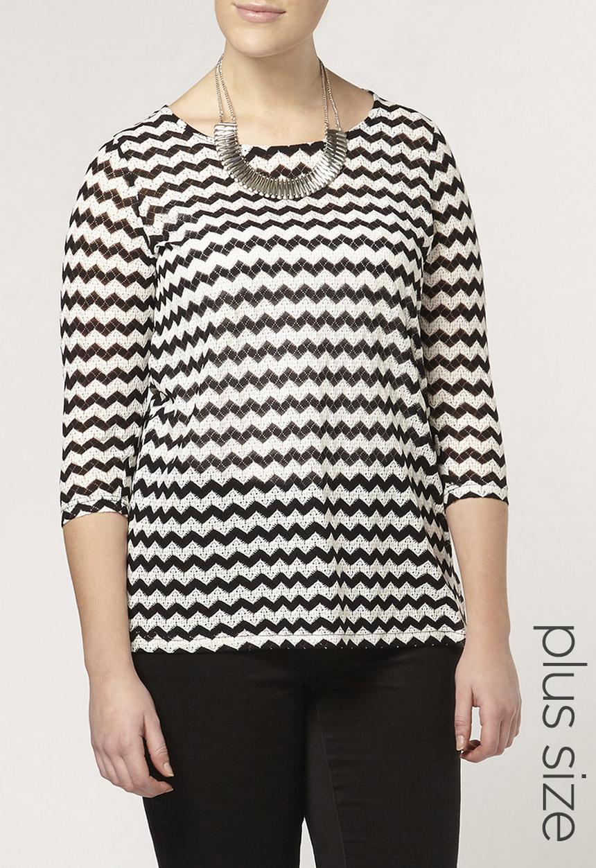 EVANS - Zig-zag Knitted Top Black and White