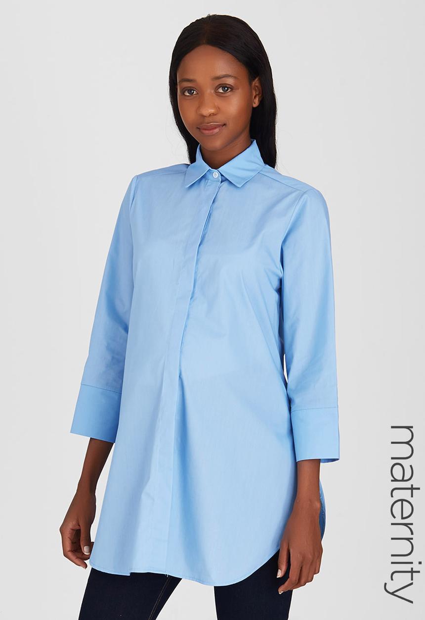 edit Maternity - Longer Length Shirt Pale Blue