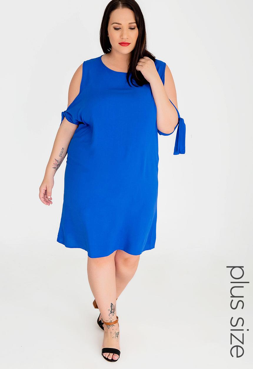 edit Plus - Cold Shoulder Shift Dress Cobalt