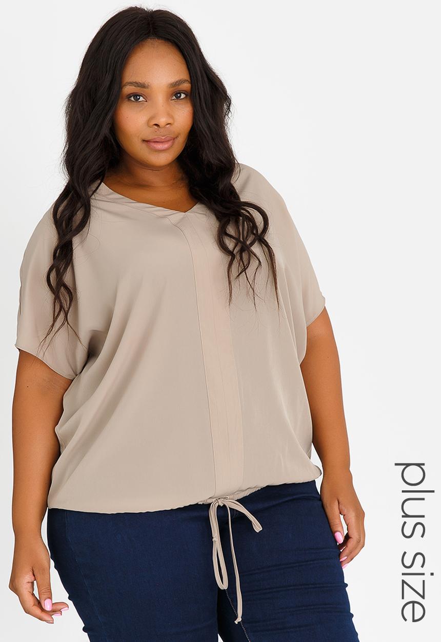 edit Plus - V-neck Blouse with Drawcord Stone