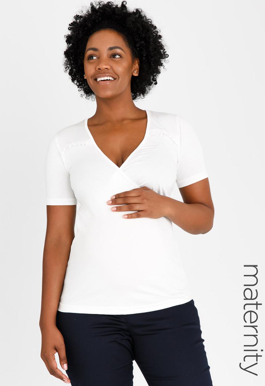 edit Maternity - Mock Wrap Top with Frill Detail Cream
