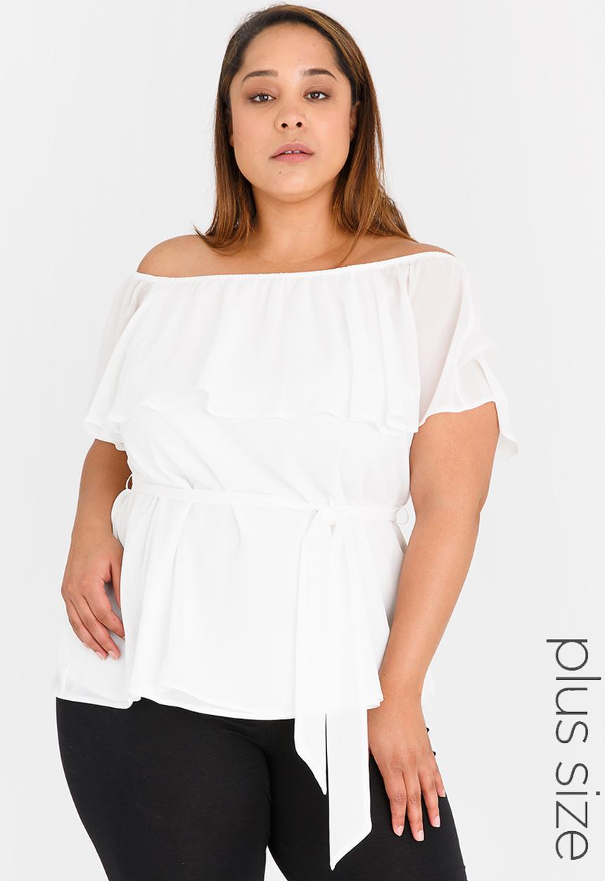 Marique Yssel - Off-Shoulder Frill Top White