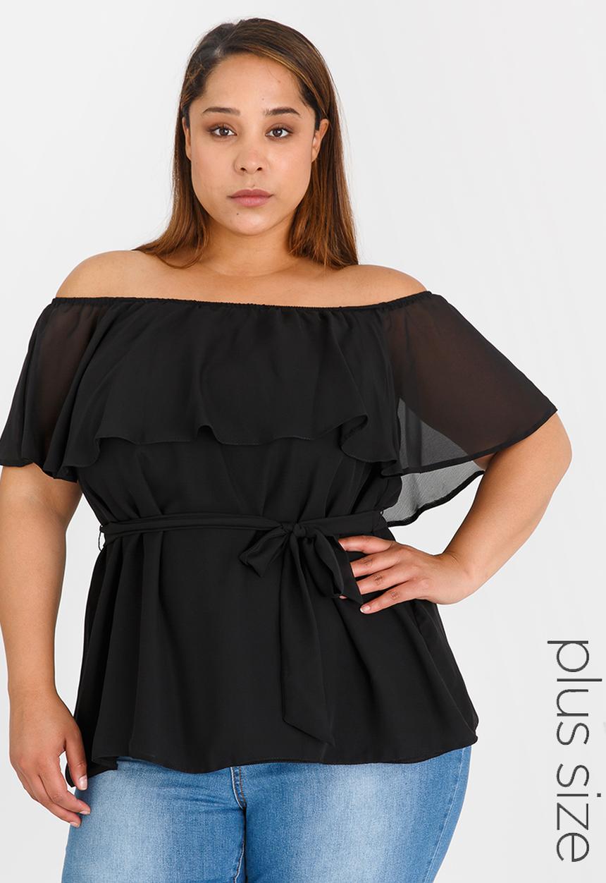 Marique Yssel - Off-shoulder Frill Top Black