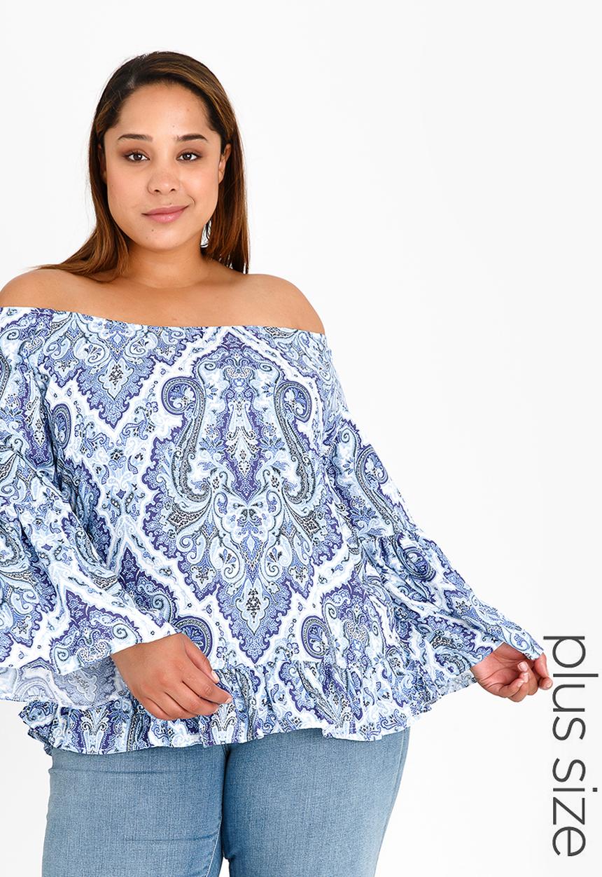 edit Plus - Off the Shoulder Blouse Blue