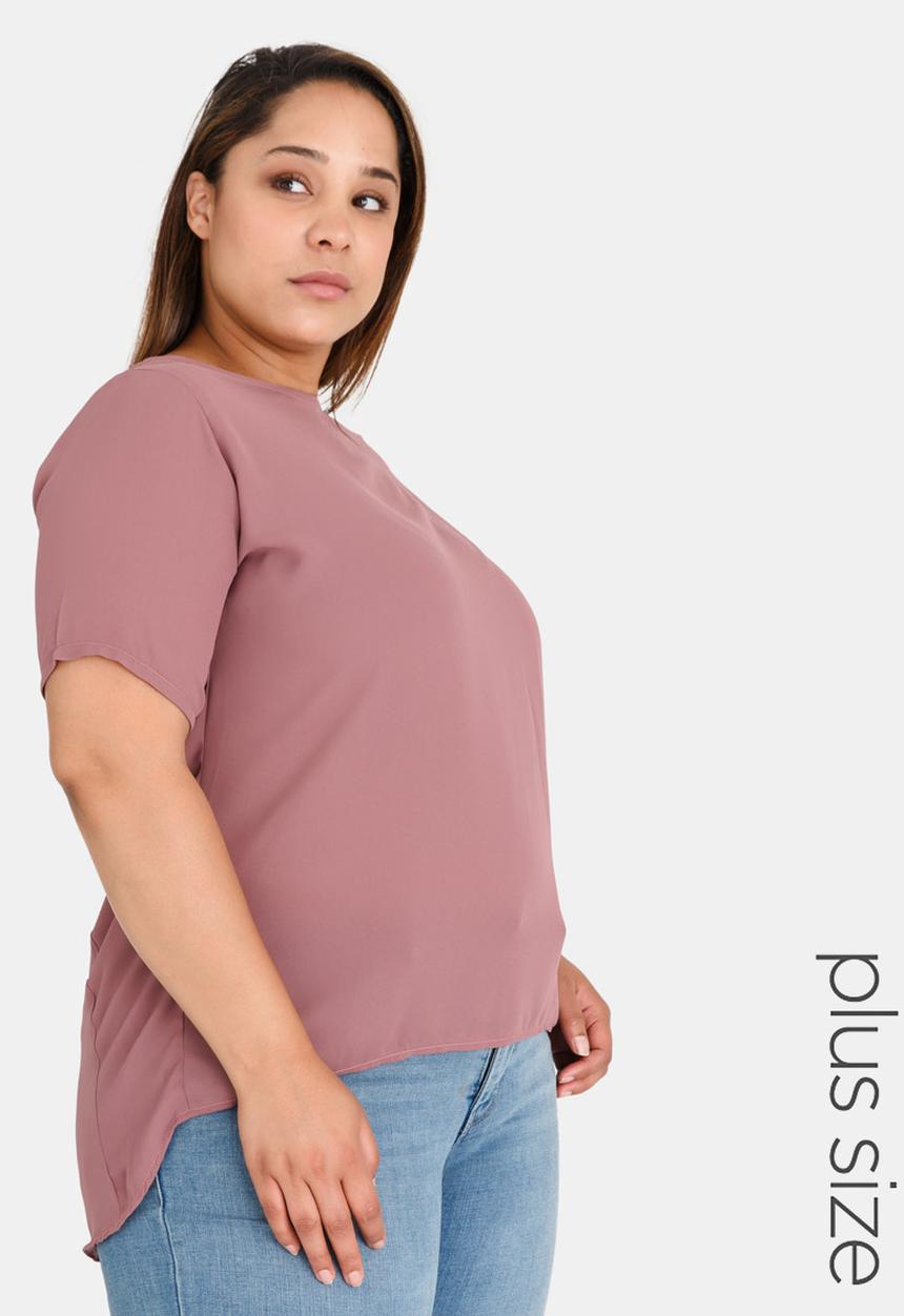 edit Plus - V-neck Back Woven Tee Mid Pink