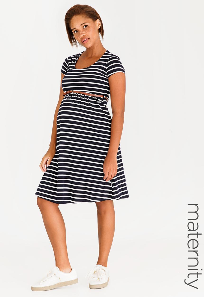 Cherry Melon - Belted Scoopneck Cap Sleeve Dress Navy & White