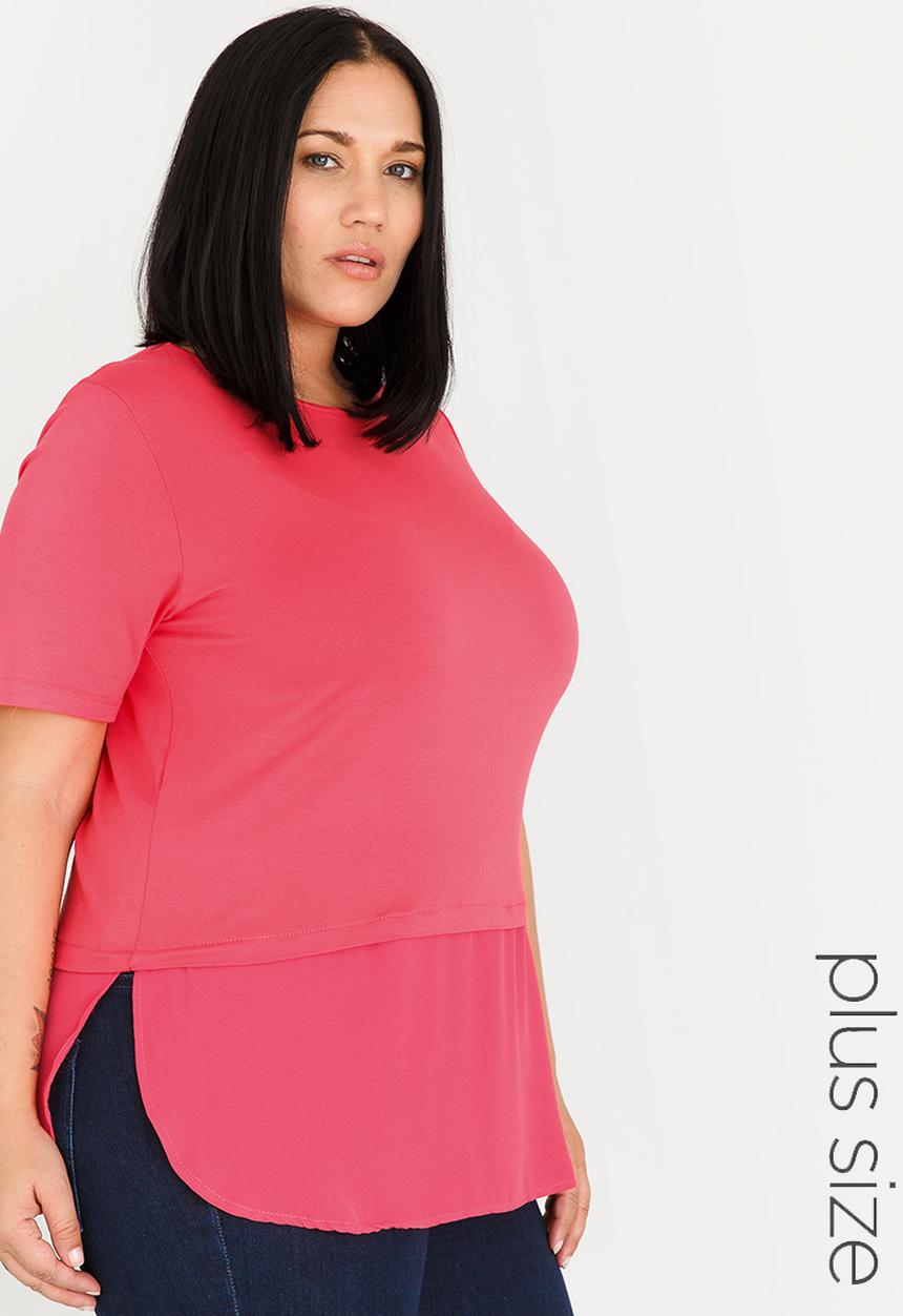 edit Plus - Combo Curved Hem Tshirt Cerise Pink