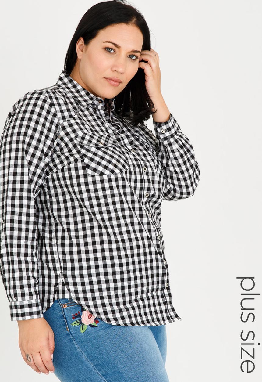 EVANS - Long Sleeve Check Shirt Black and White