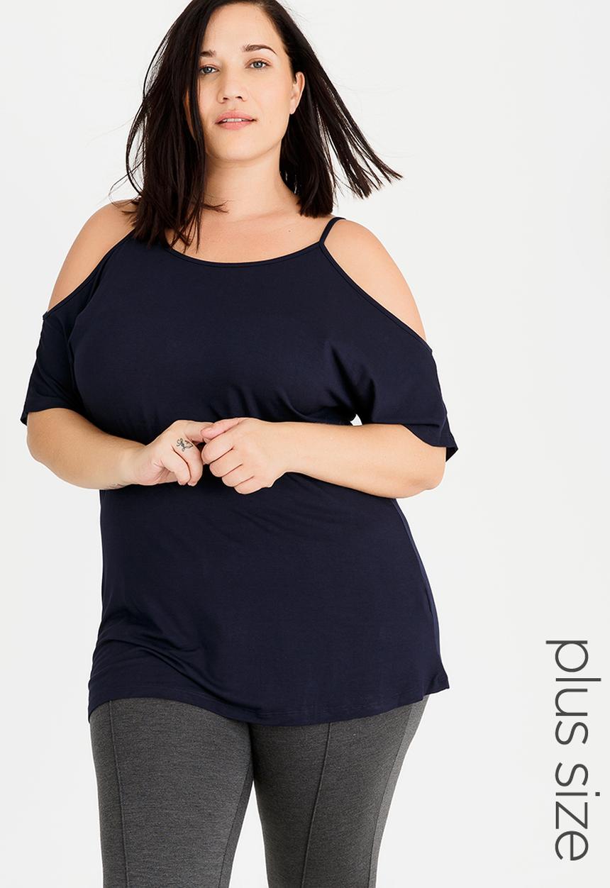 edit Plus - Cold Shoulder Top Navy