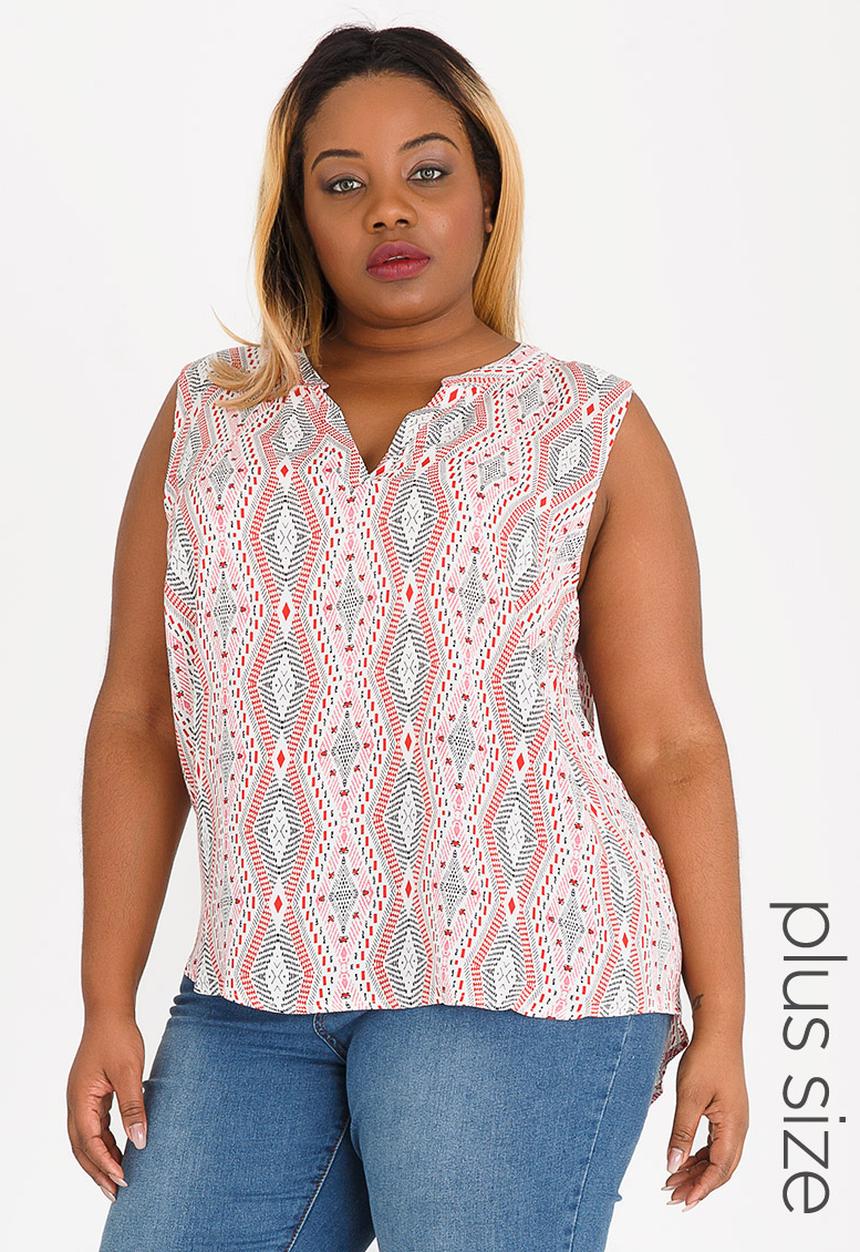 Revenge - Diamond Print Sleeveless Blouse Pale Pink