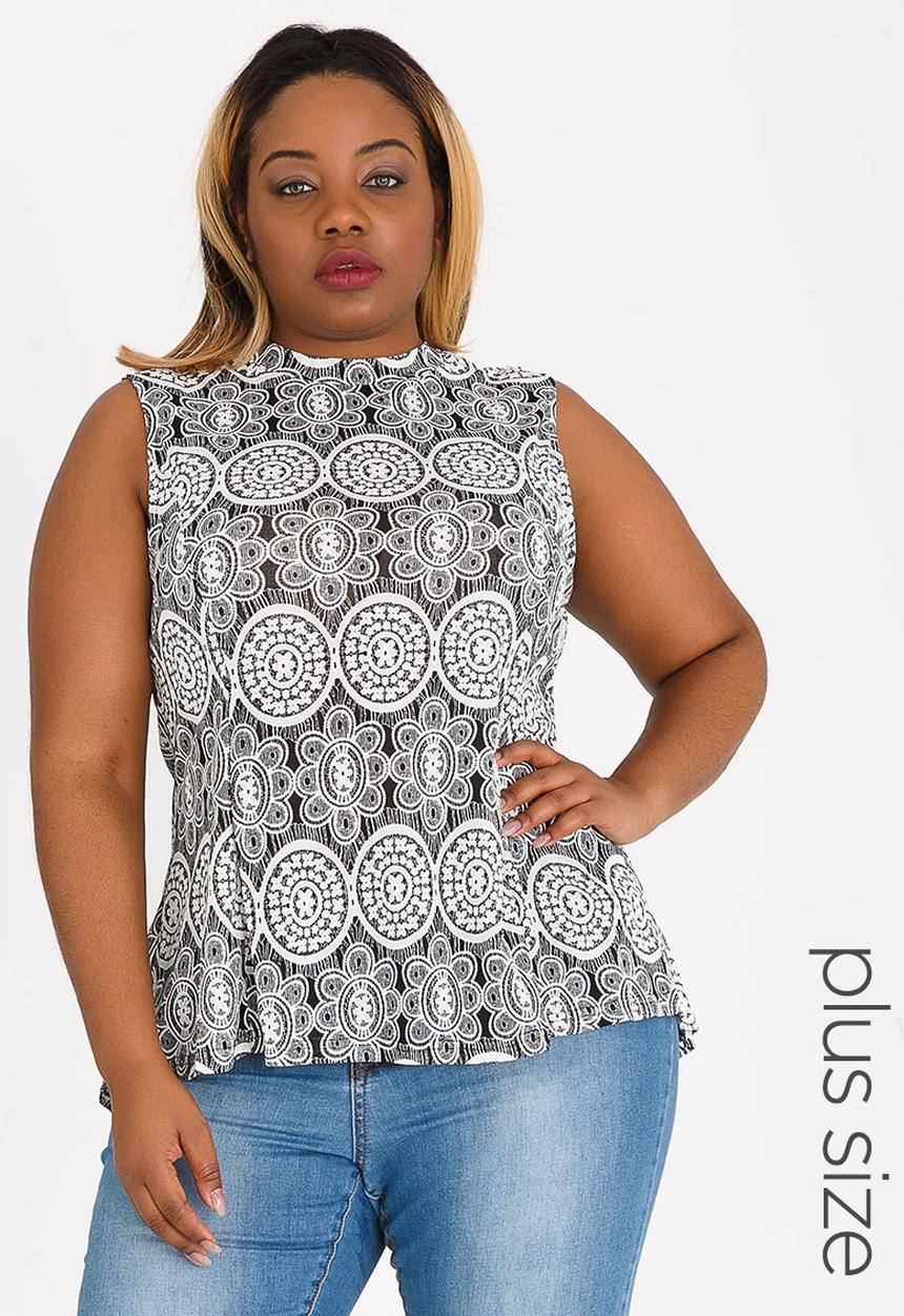 Revenge - Round Neck Sleeveless Blouse Black and White