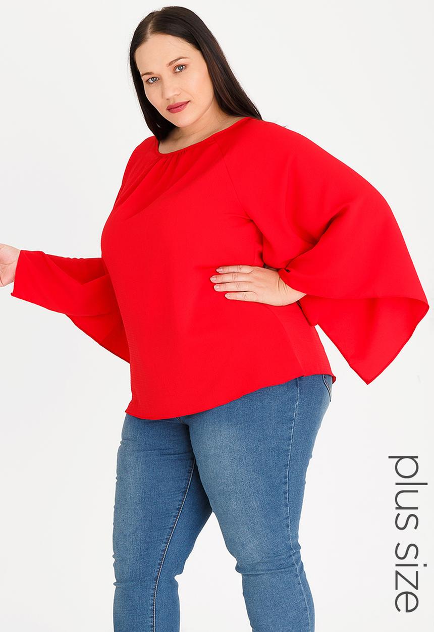 edit Plus - Flutter Sleeve Blouse Red