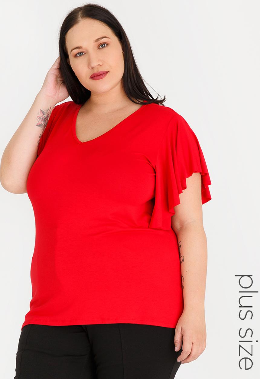 edit Plus - Flutter Sleeve Top Red