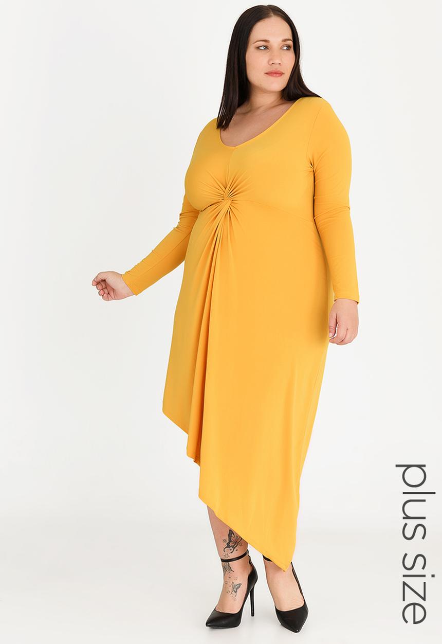 edit Plus - Asymmetrical Hem Dress Yellow