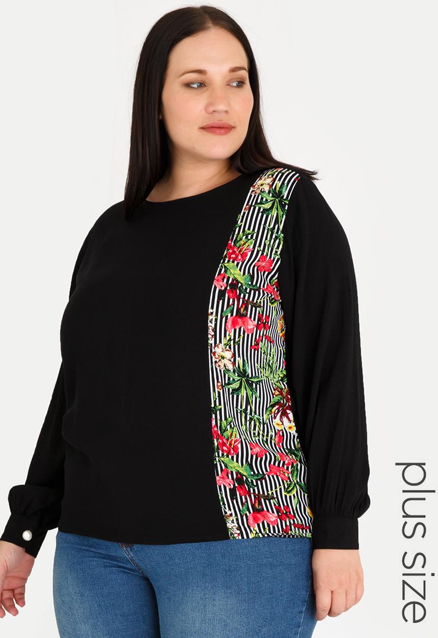 STYLE REPUBLIC PLUS - Patterned Inset Blouse Black