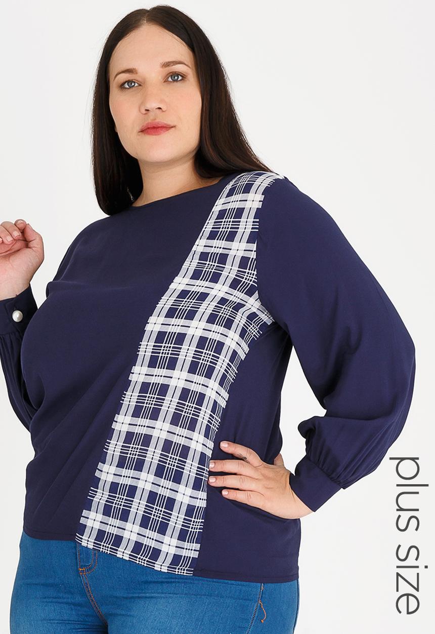 STYLE REPUBLIC PLUS - Patterned Inset Blouse Navy