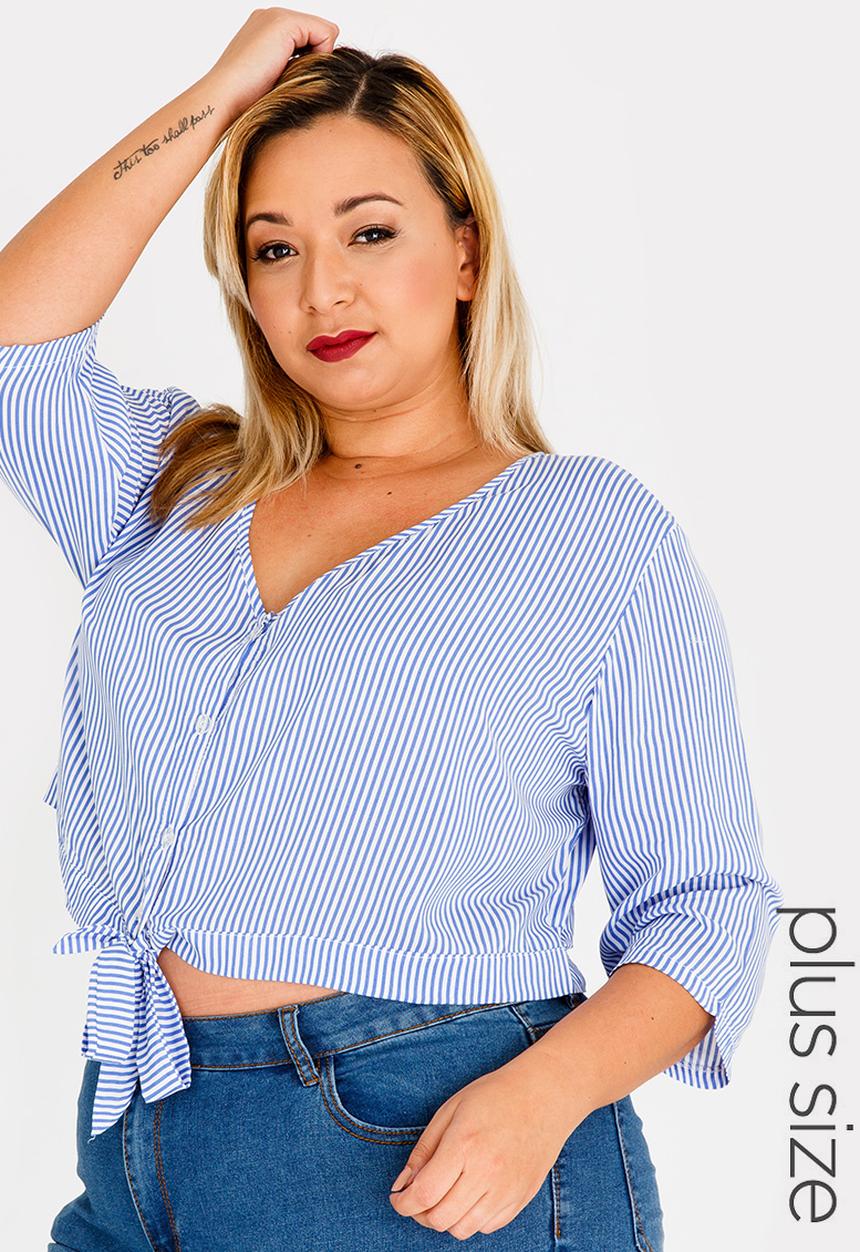 STYLE REPUBLIC PLUS - Front Tie Top - blue