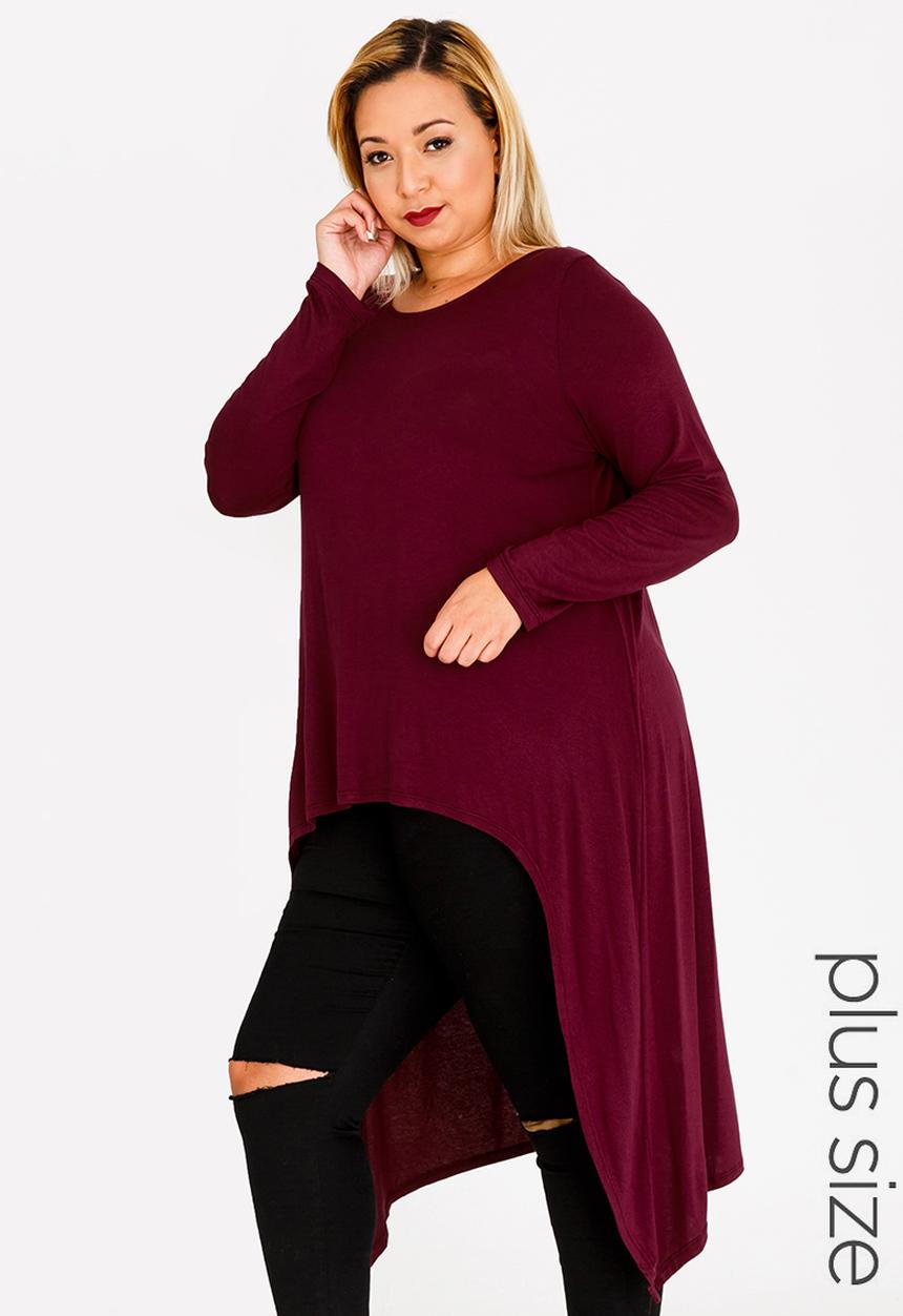 edit Plus - Hi-Low Knit Tunic Burgundy