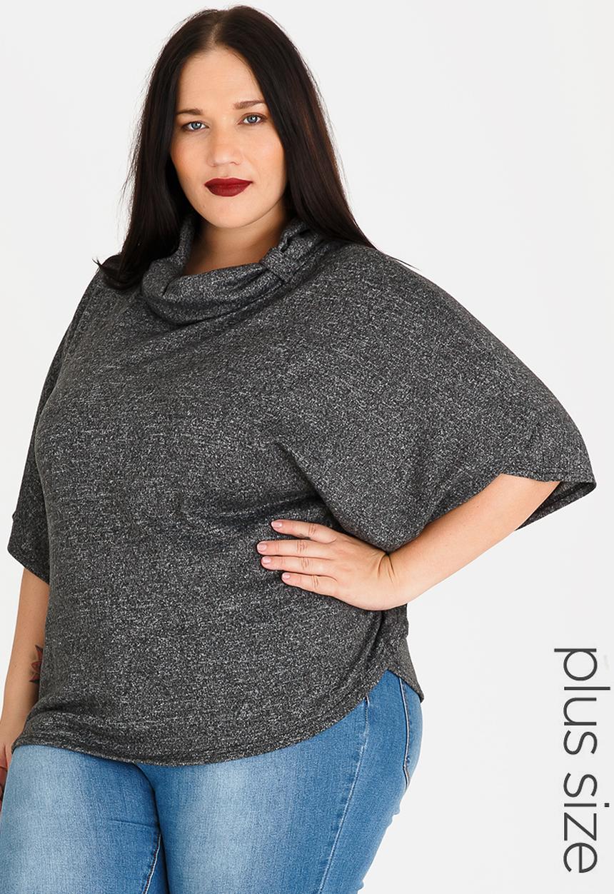 edit Plus - Cowl Neck Tunic Charcoal