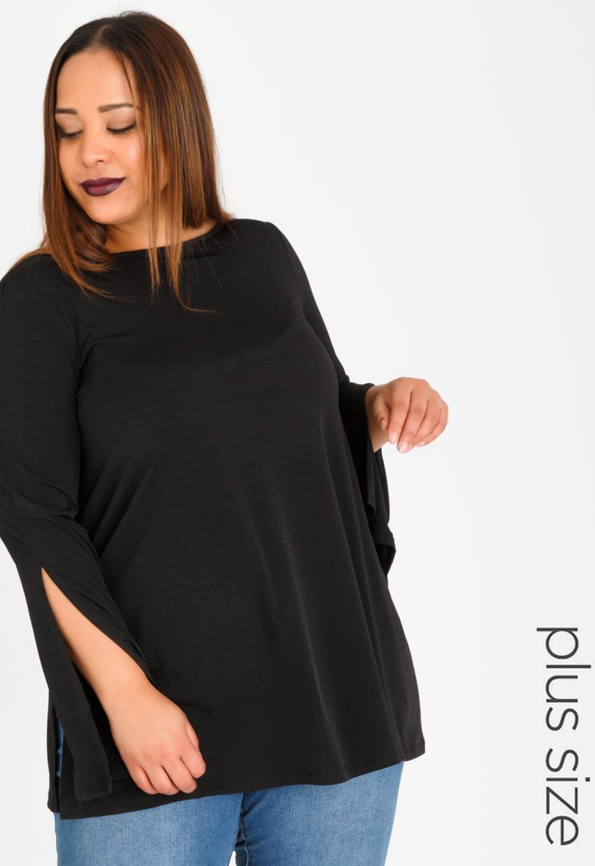 STYLE REPUBLIC PLUS - Knit Tunic with Slit Sleeve Black
