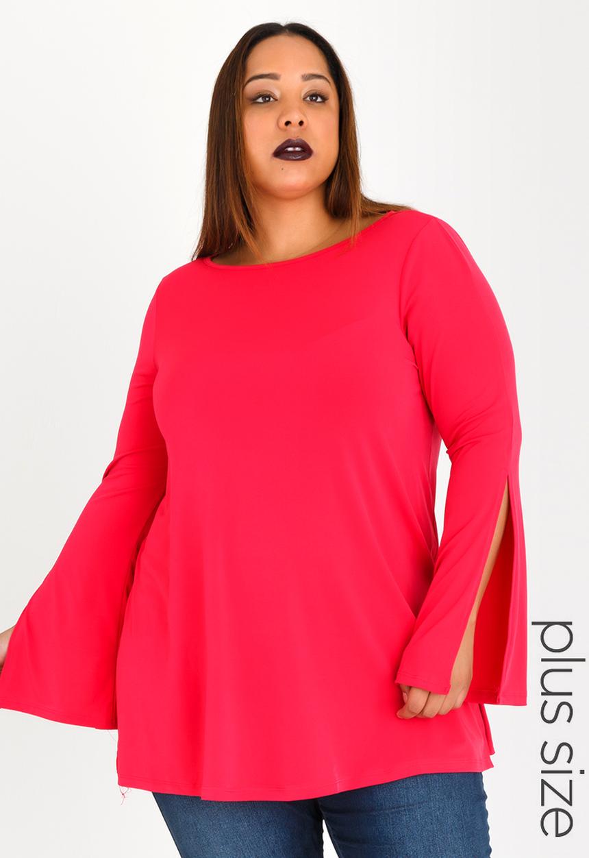 STYLE REPUBLIC PLUS - Knit Tunic with Slit Sleeve Cerise Pink