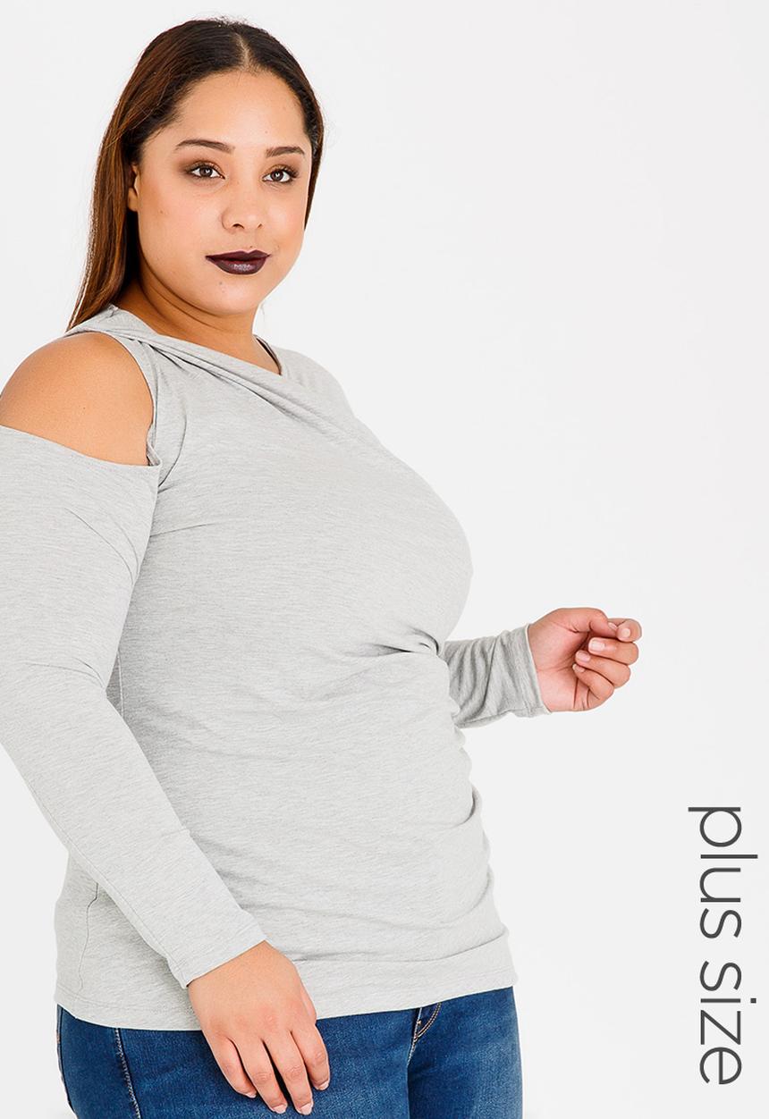 edit Plus - Twist Front T-shirt Grey Melange