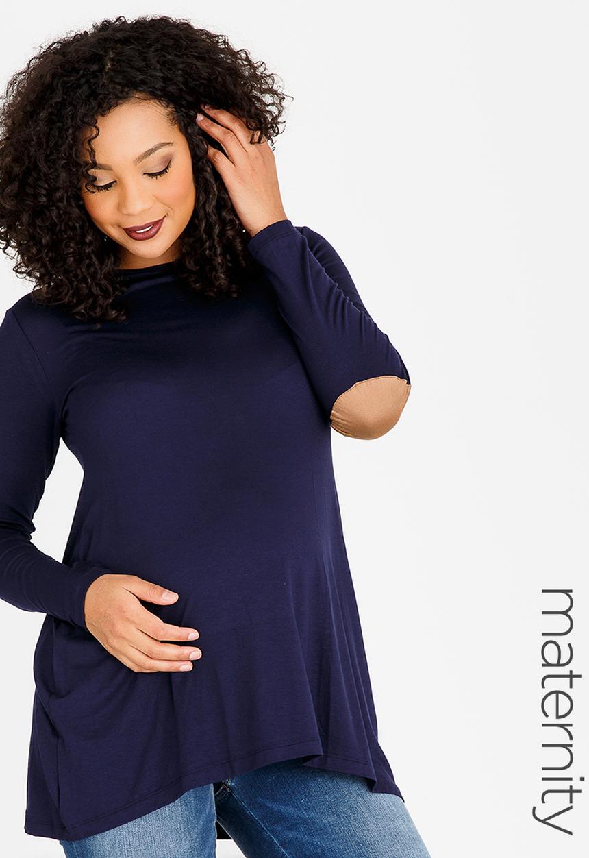 edit Maternity - Knit Tunic with Elbow Patch Navy
