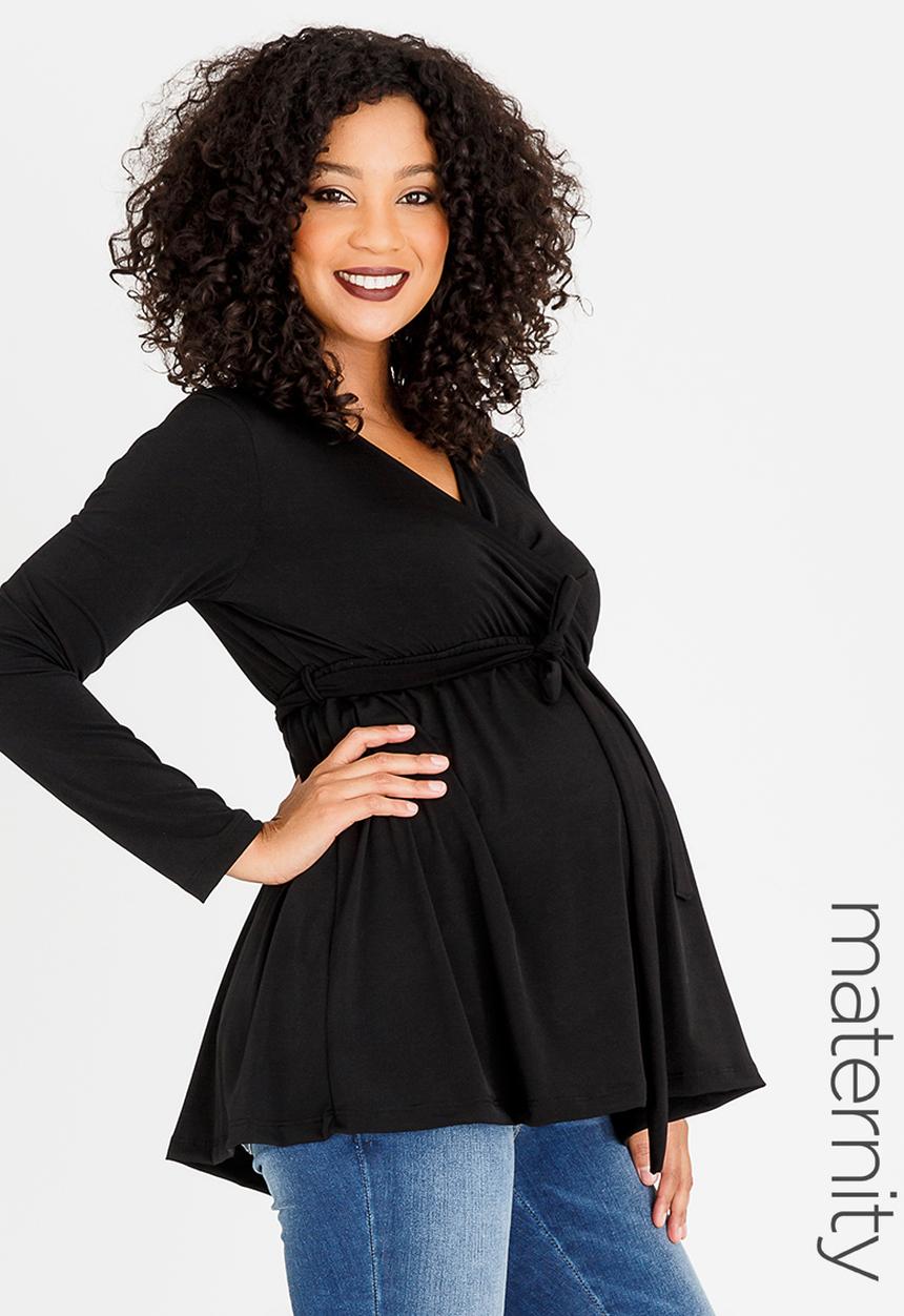 edit Maternity - Wrap Front Tunic Top with Belt Black