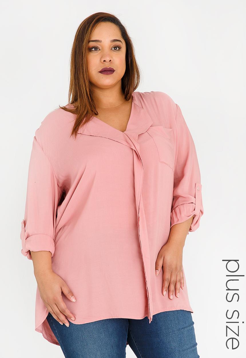edit Plus - Gypsey Roll-up Sleeve Shirt Rose