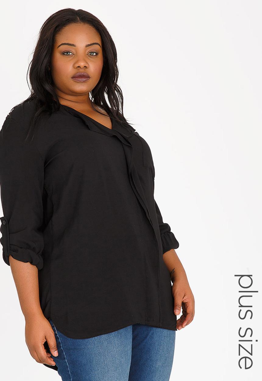 edit Plus - Gypsey Roll-up Sleeve Shirt Black