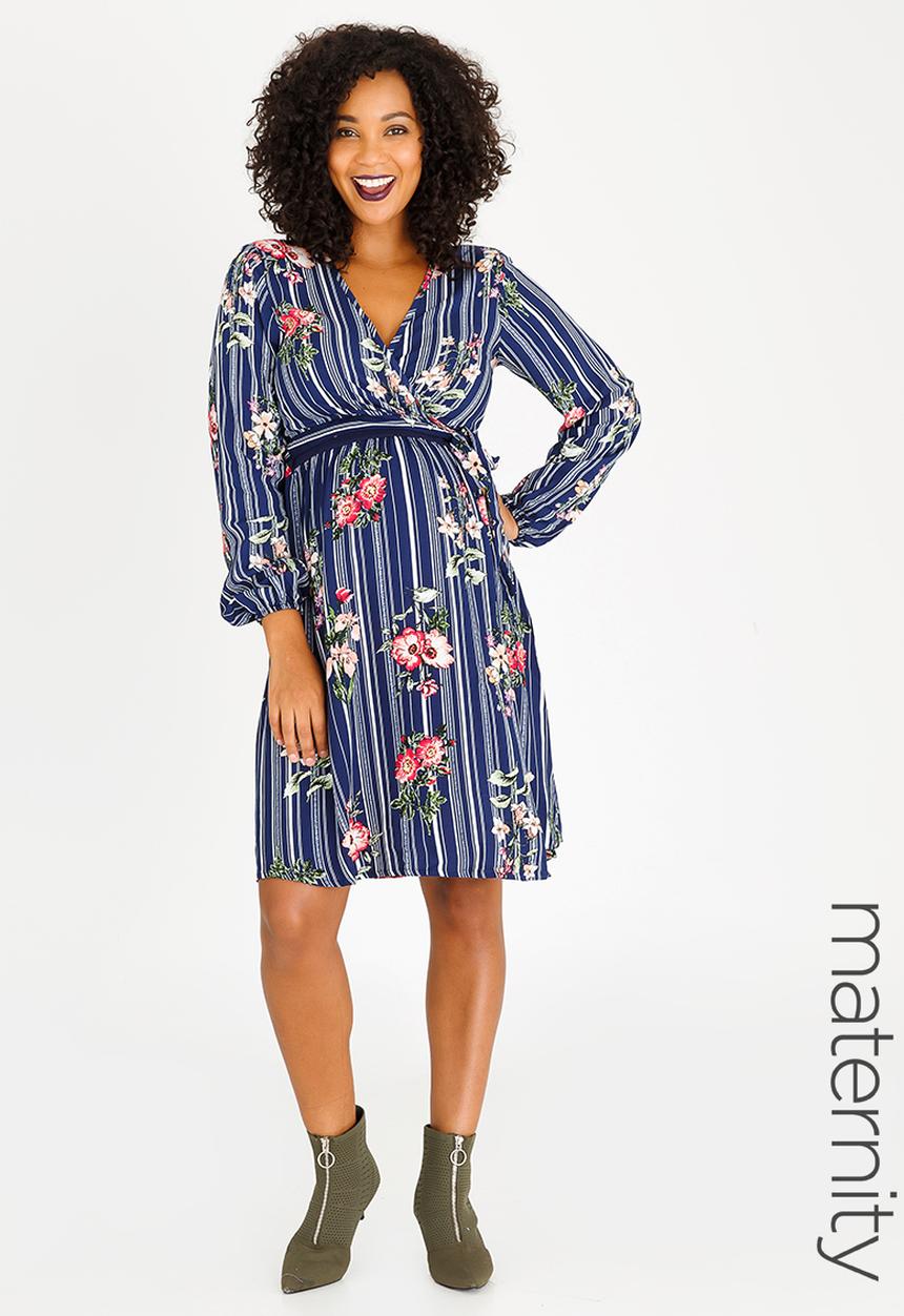 edit Maternity - Front Tie Detail Feeding Dress Multi-colour