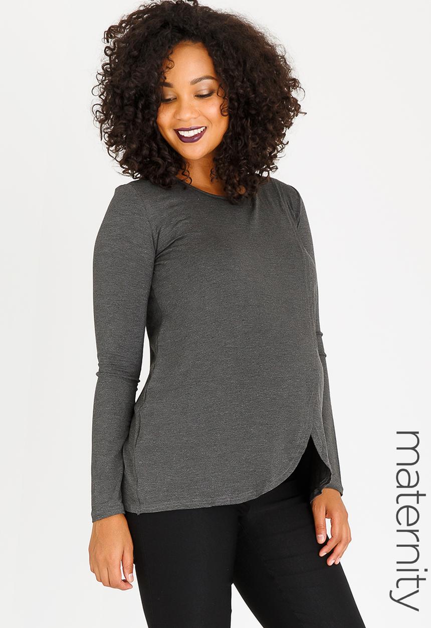 edit Maternity - Wrap Front Feeding Top Charcoal