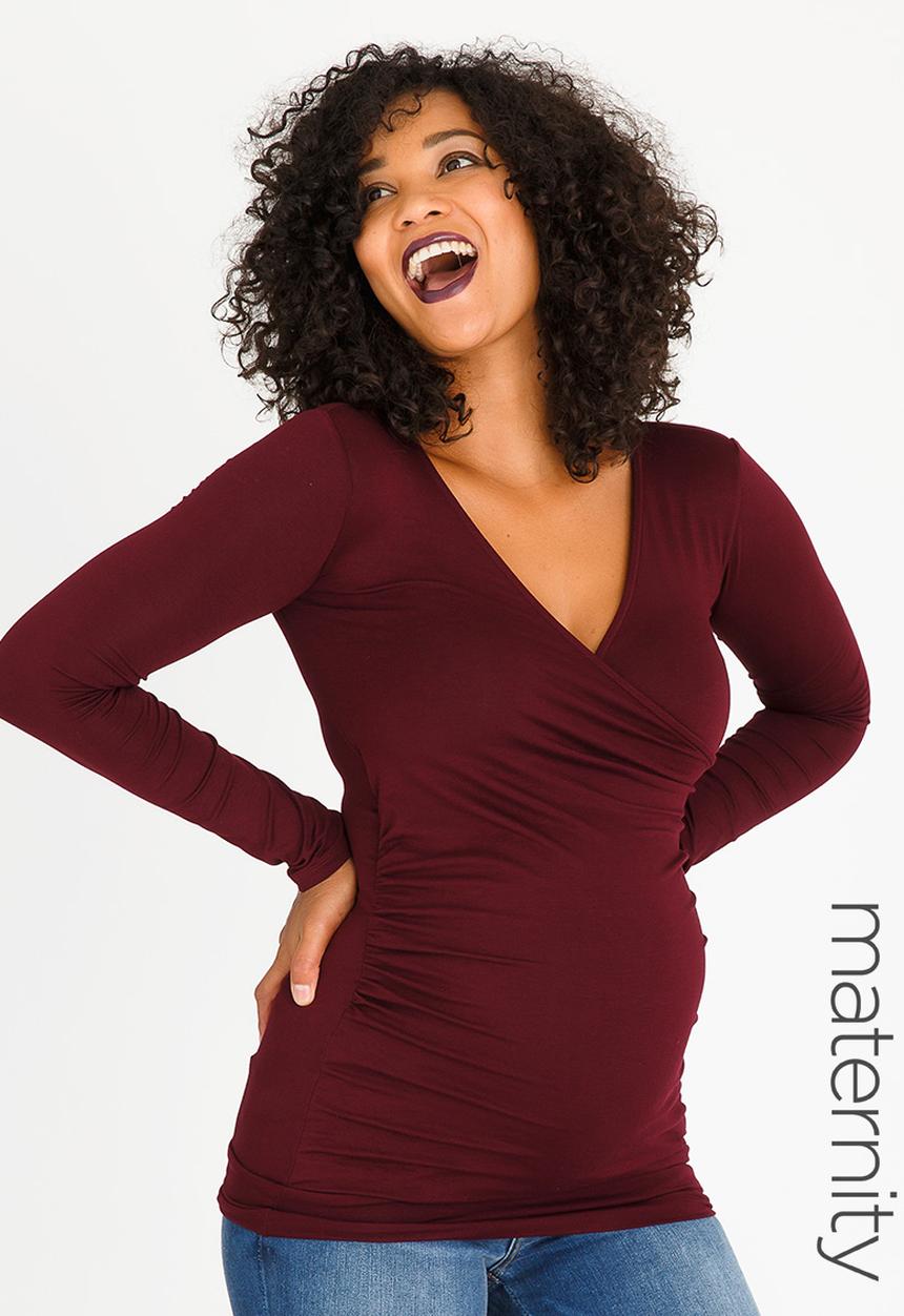 Cherry Melon - Longsleeve Wrap Top Dark Red