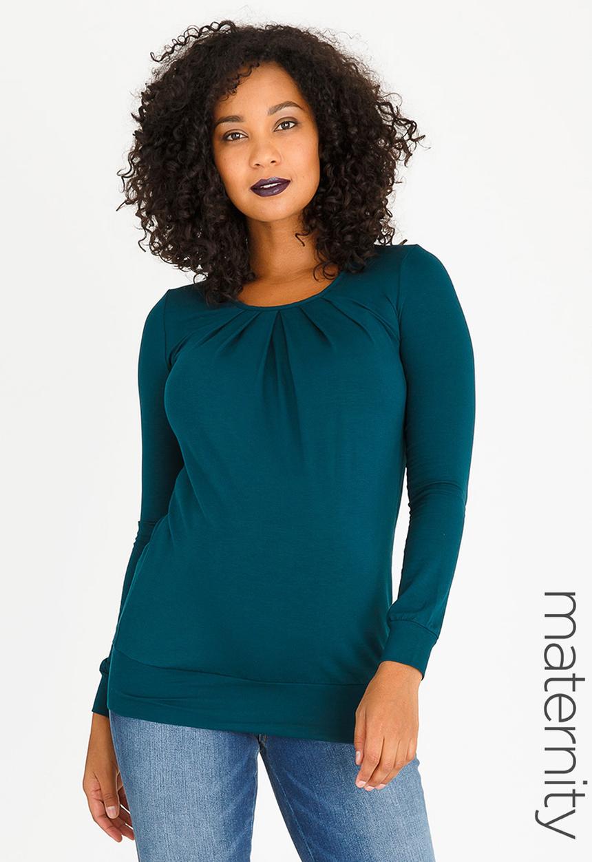 Cherry Melon - Pleat Detail Top Dark Green