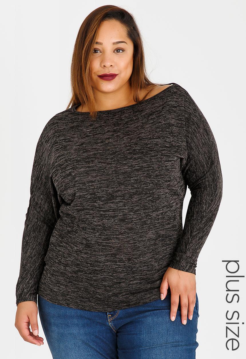 edit Plus - Jersey Off the Shoulder Top Black