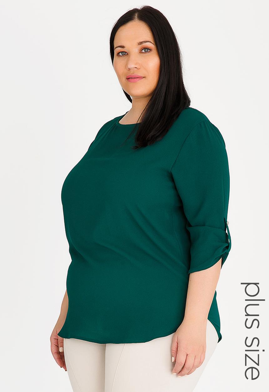 edit Plus - Basic Blouse with Sleeve Tab Detail Dark Green