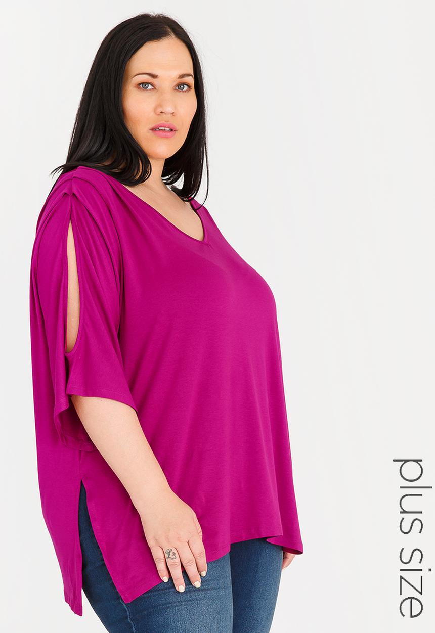 edit Plus - Cold Shoulder Top Dark Pink