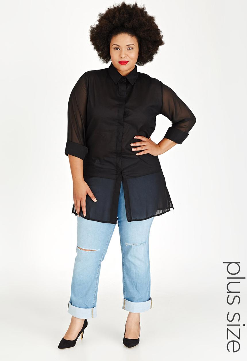 STYLE REPUBLIC PLUS - Longer Length Shirt Black