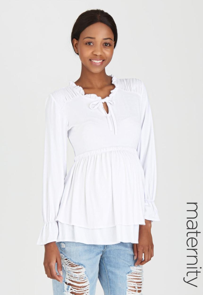 edit Maternity - Double Layer Knit Top White