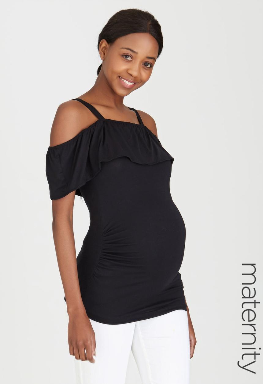 edit Maternity - Off-Shoulder Frill Top Black
