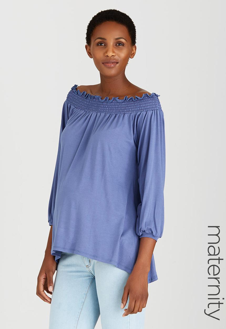 edit Maternity - Off Shoulder Top Blue