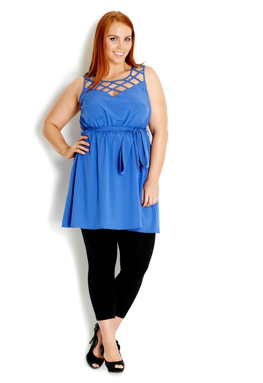 City Chic - Cross hatch tunic Blue