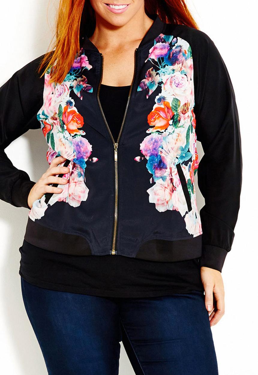 City Chic - Floral bomber jacket Multi-colour