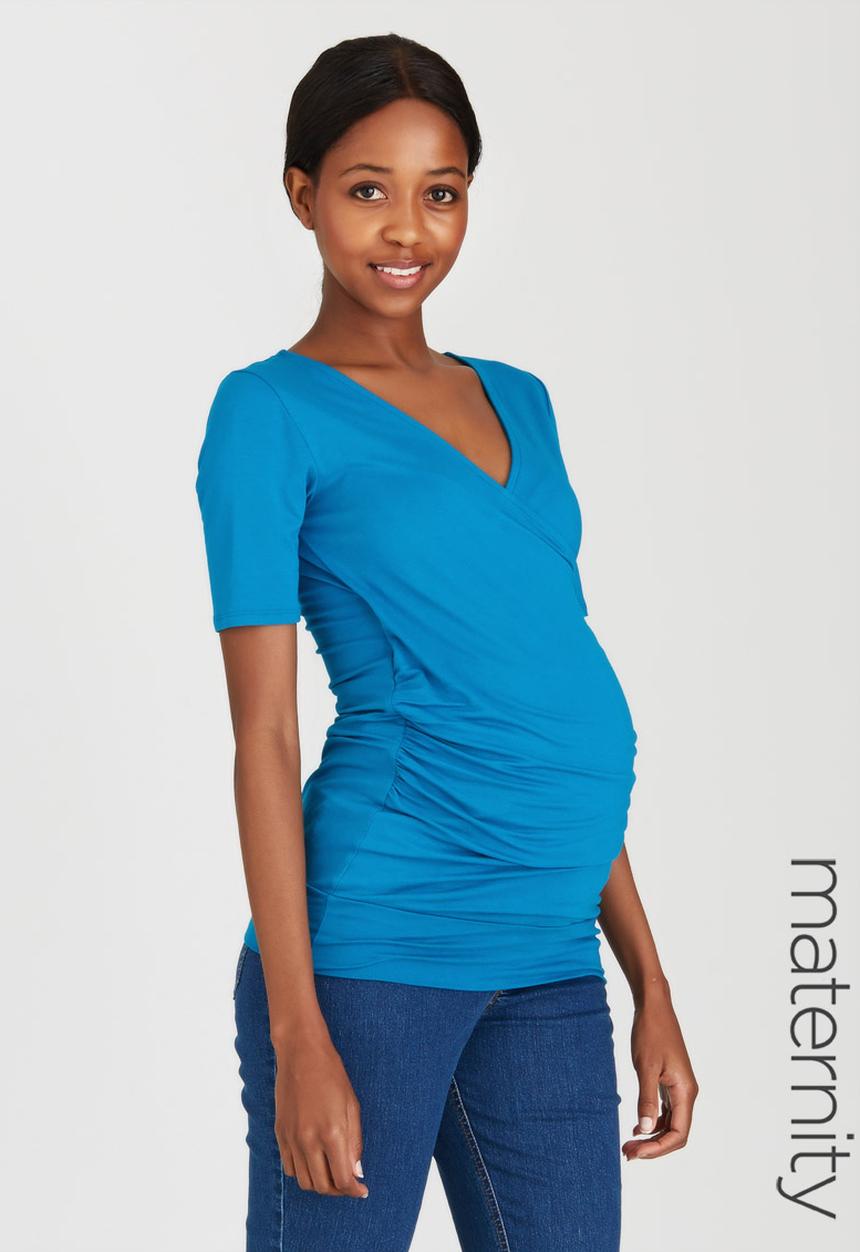 Cherry Melon - Short Sleeve Wrap Front Top Turquoise