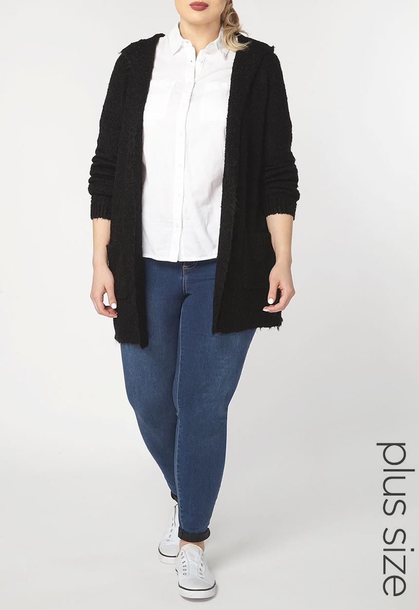 EVANS - Textured Longer Length Cardigan Black