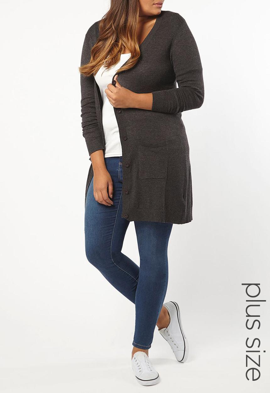 EVANS - Longer Length Cardigan Dark Grey