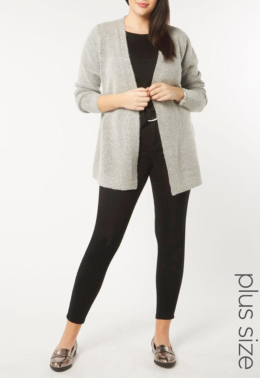EVANS - Long Sleeve Cardigan Pale Grey