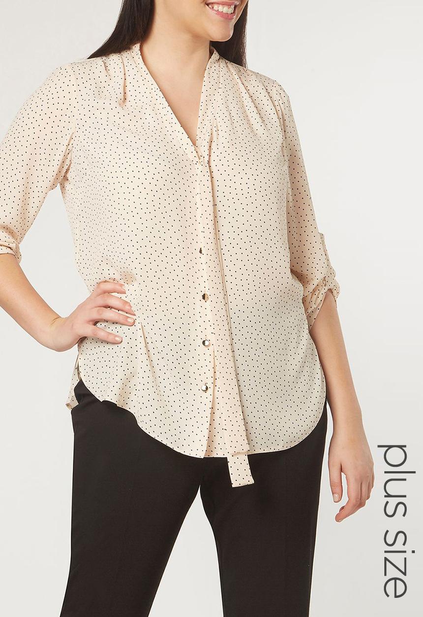 EVANS - Polka Dot Tie Detail Top Cream