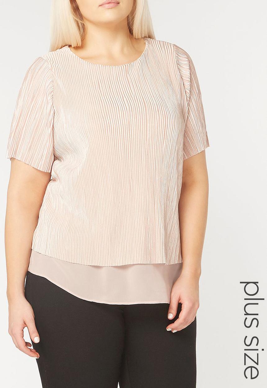 EVANS - Short Sleeve Pleated Top Pale Pink