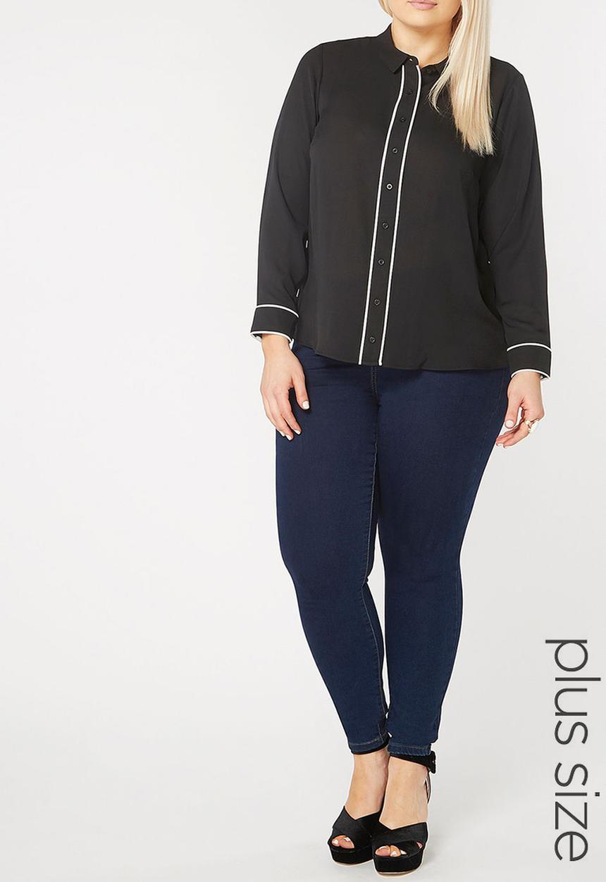 EVANS - Contrast Detail Shirt Black and White